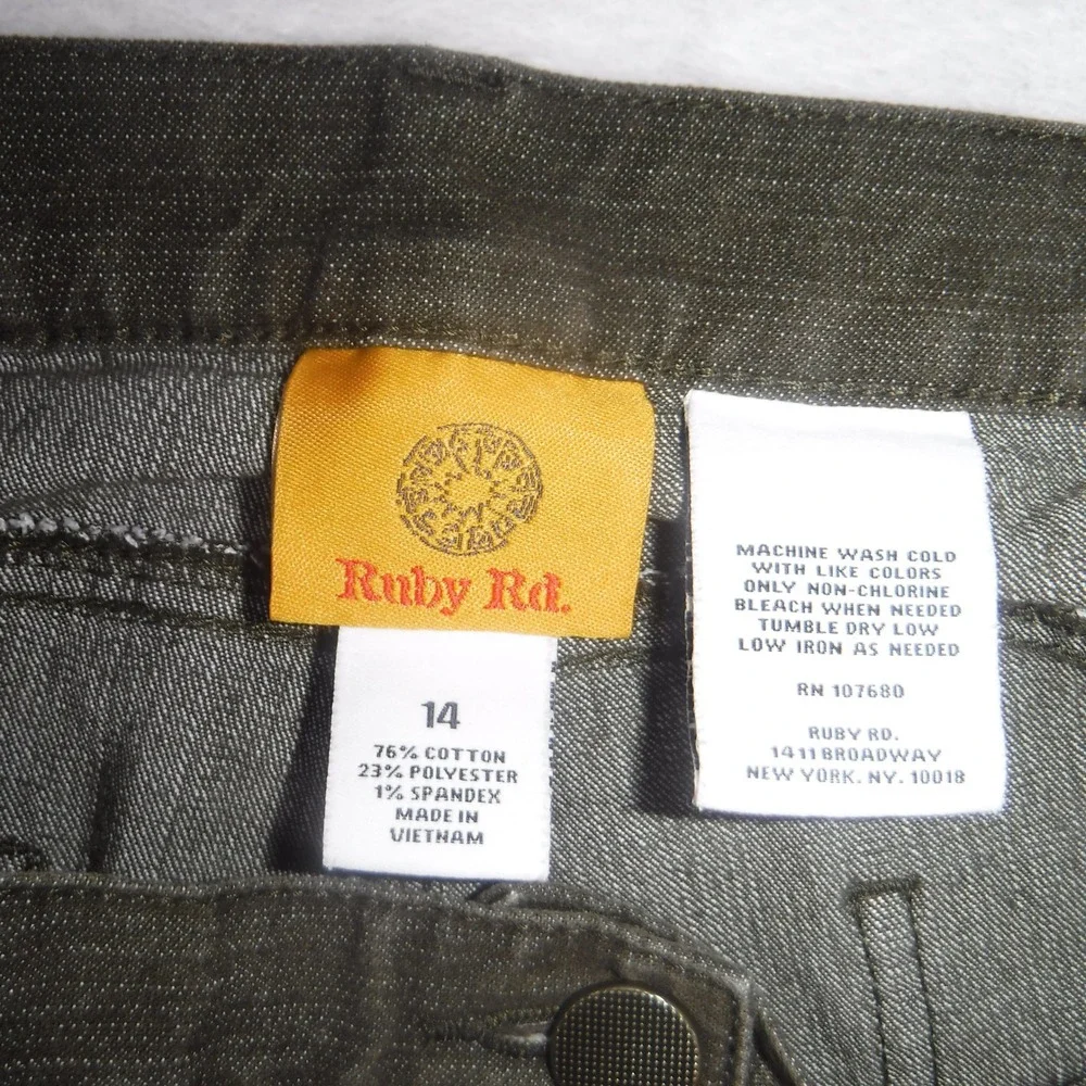 Ruby Rd Womens Size 14 Olive Green Straight Leg Elastic Back Comfort Pants